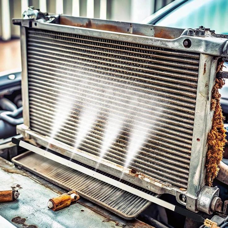 Close-up radiator cleaning and recore preparation at Somerset Radiators